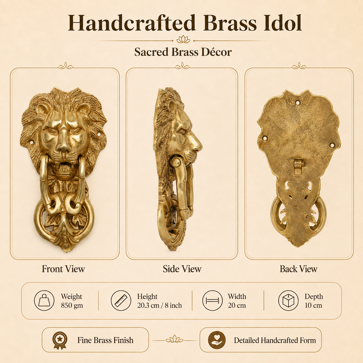 Handcrafted Brass Lion Door Knocker
