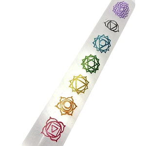 Selenite Wand with Colored  7 Chakra Symbols For Clarity