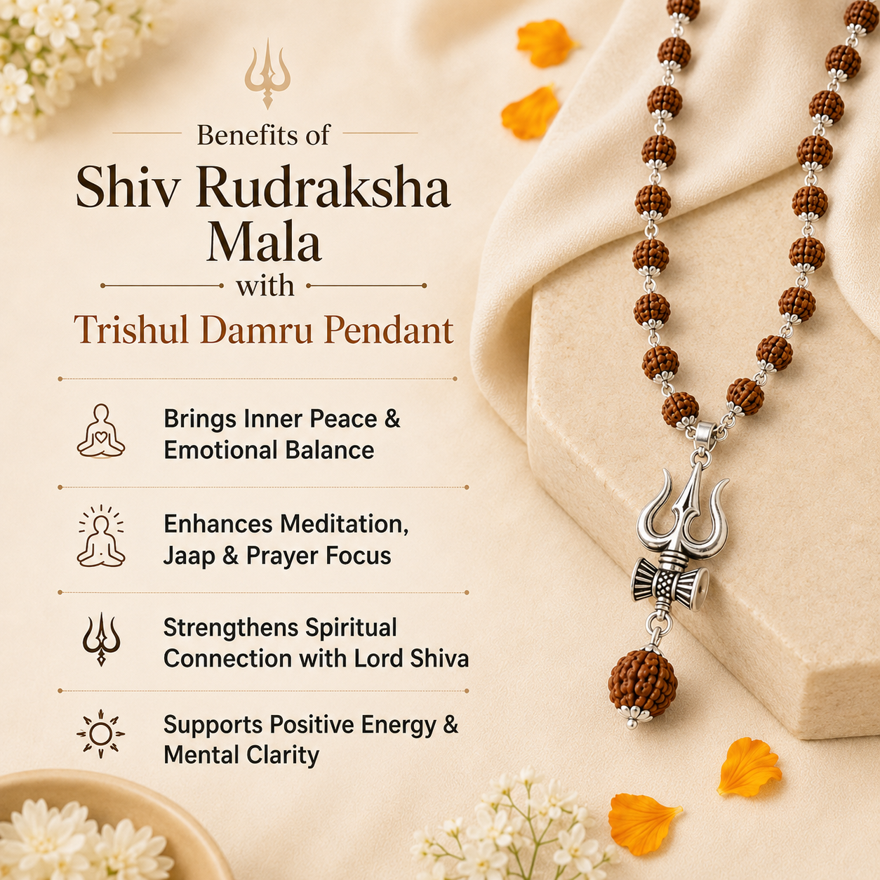 Shiv Rudraksha Mala with Trishul Damru Pendant