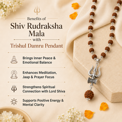 Shiv Rudraksha Mala with Trishul Damru Pendant