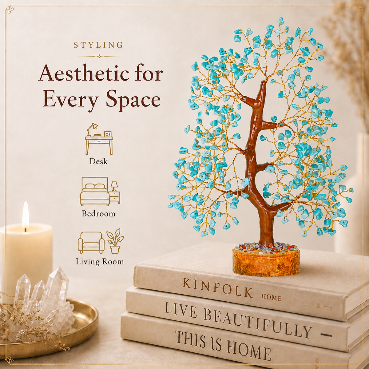 Turquoise Crystal Tree for Home, Office and Meditation