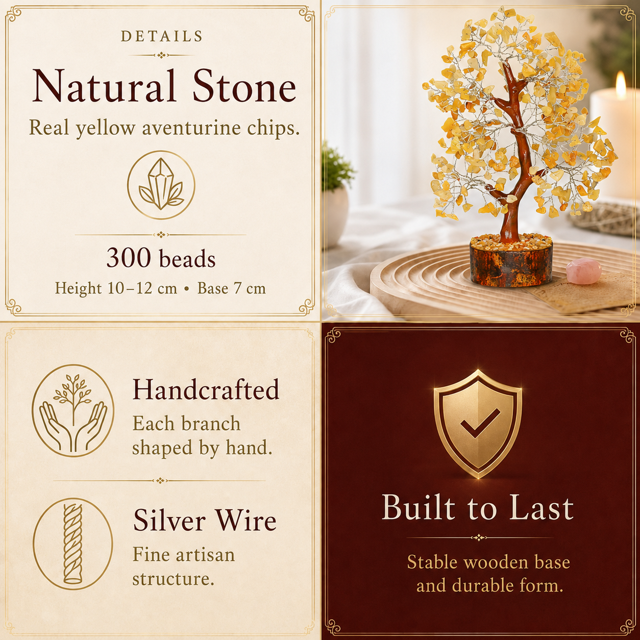 Yellow Aventurine Crystal Wooden Tree for Confidence & Abundance