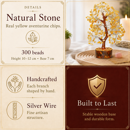 Yellow Aventurine Crystal Wooden Tree for Confidence & Abundance