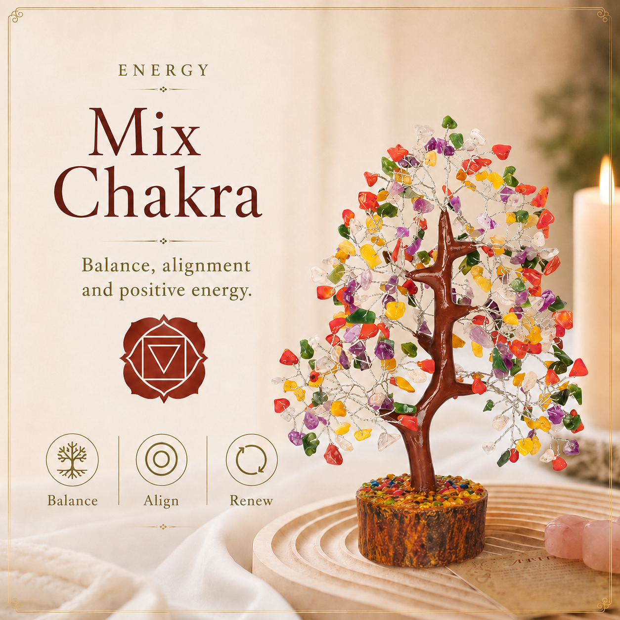Mix Chakra Crystal Wooden Tree With Silver Wire