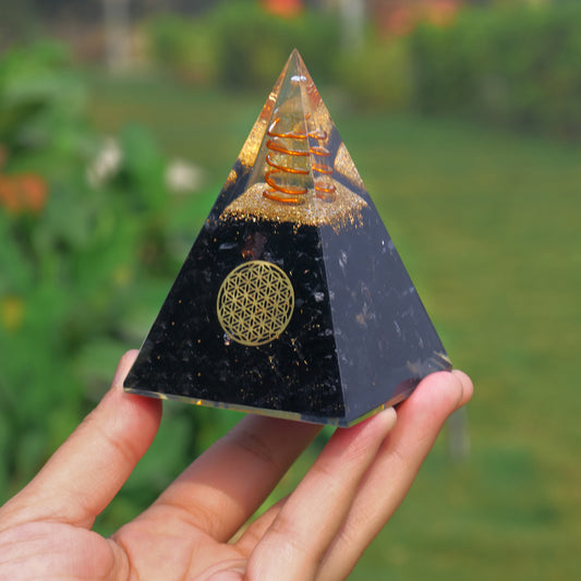 Black Tourmaline Orgone Crystal Pyramid For Meditation & Emf Protection