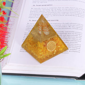 Citrine Orgone Crystal Pyramid For Meditation and Emf Protection