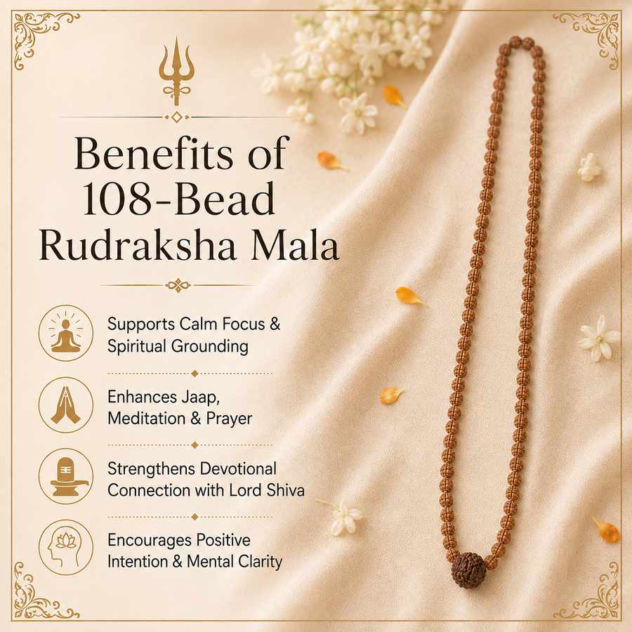 108-Bead Rudraksha Mala with Guru Bead