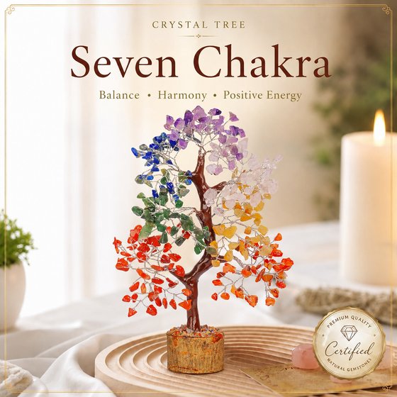 Seven Chakra Crystal Wooden Tree With Silver Wire