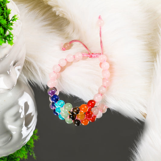 Rose Quartz with Seven Chakra Crystal Bracelet (Love Magnet)