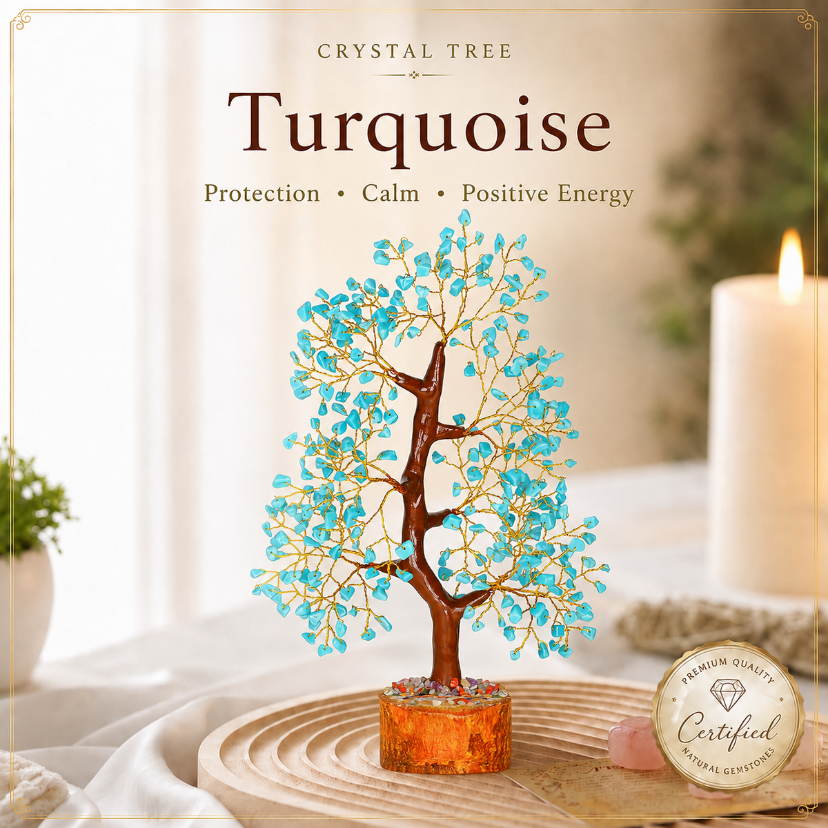 Turquoise Crystal Tree for Home, Office and Meditation