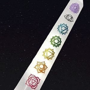 Selenite Wand with Colored  7 Chakra Symbols For Clarity