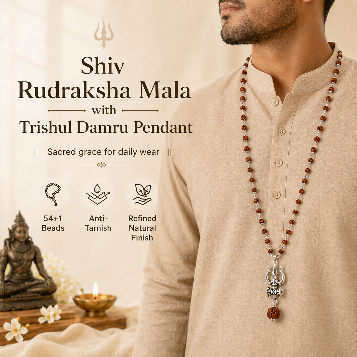 Shiv Rudraksha Mala with Trishul Damru Pendant
