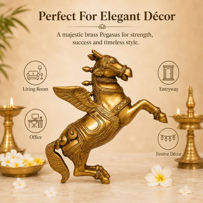 10 Inch Brass Pegasus Winged Horse Idol