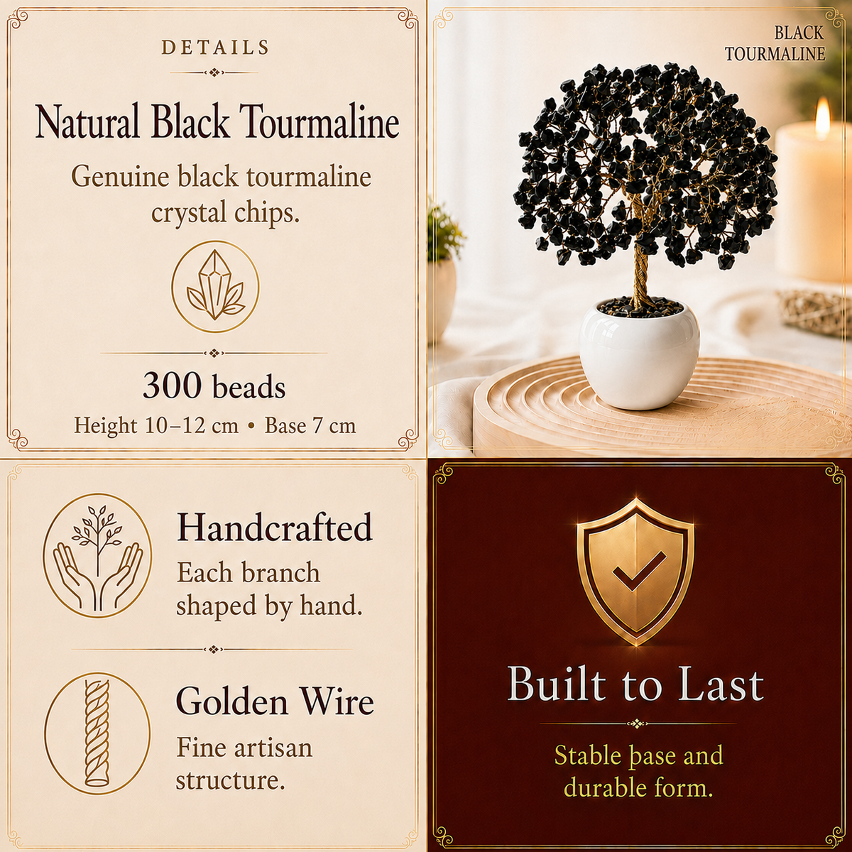 Black Tourmaline Crystal Tree with 300 Natural Stones