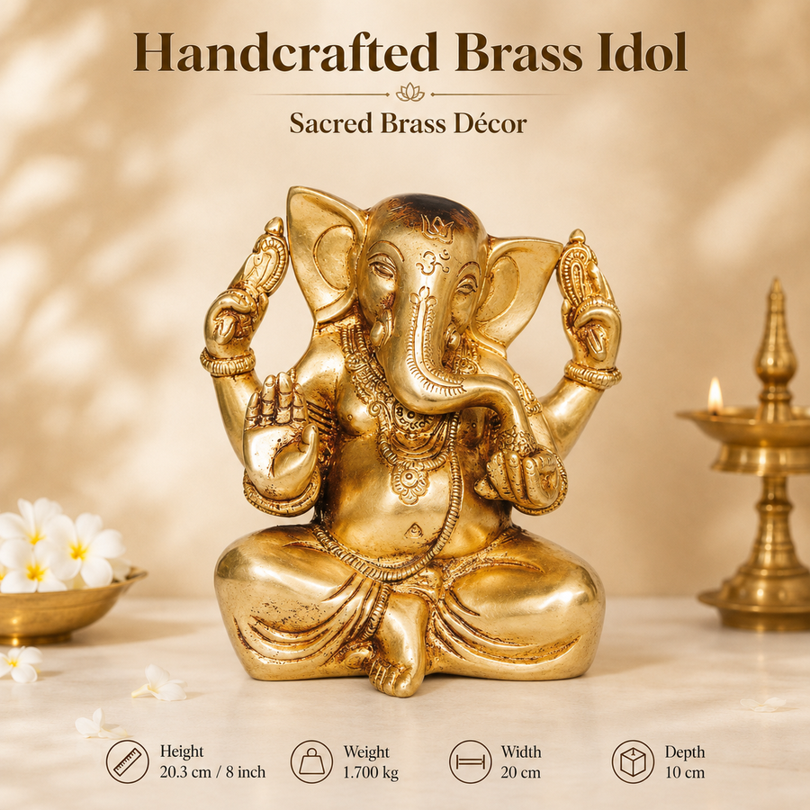 Brass Ganesha Idol - 8 inch