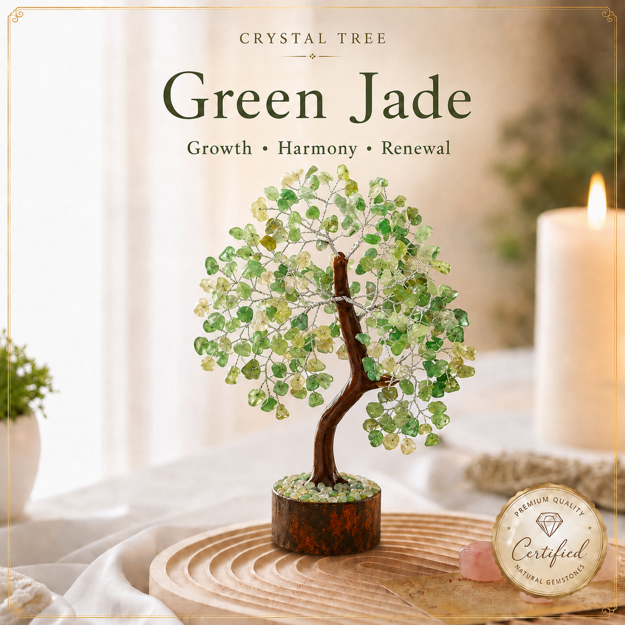 Buy Green Jade Crystal Wooden Tree With Silver Wire