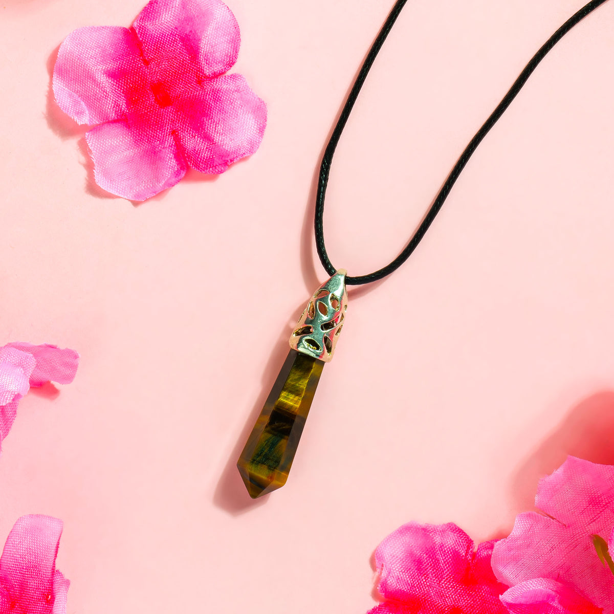 Tiger Eye Crystal Point Pendant for Confidence and Clarity