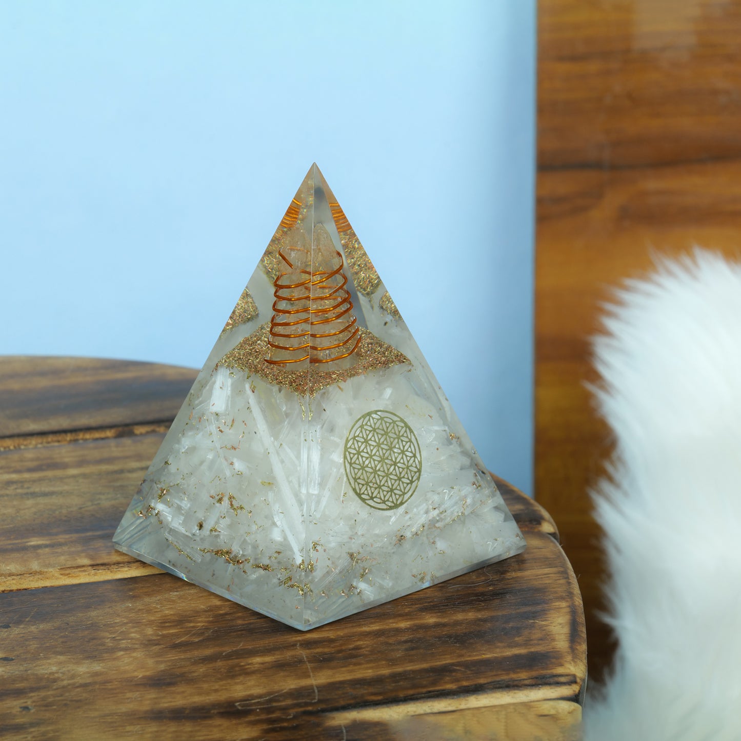 Selenite Orgone Crystal Pyramid For Meditation & Emf Protection