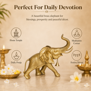 Handcrafted Brass Elephant with Raised Trunk & Hanging Bell