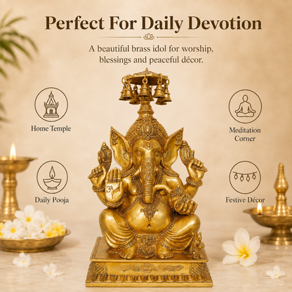 Handcrafted Brass Ganesha Idol with Hanging Bells