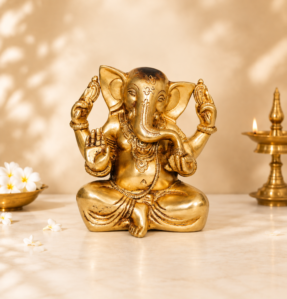 Brass Ganesha Idol - 8 inch