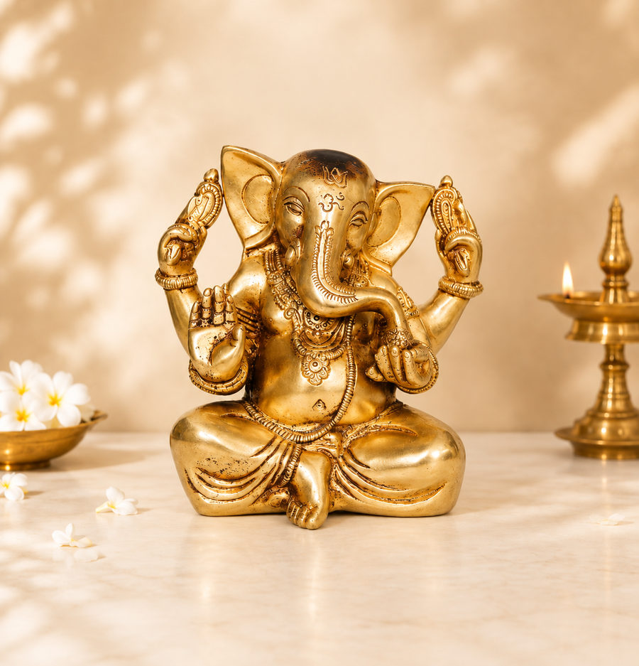 Brass Ganesha Idol - 8 inch