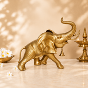 Handcrafted Brass Elephant with Raised Trunk & Hanging Bell