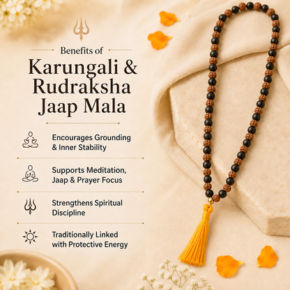 Karungali & Rudraksha Jaap Mala with Saffron Tassel