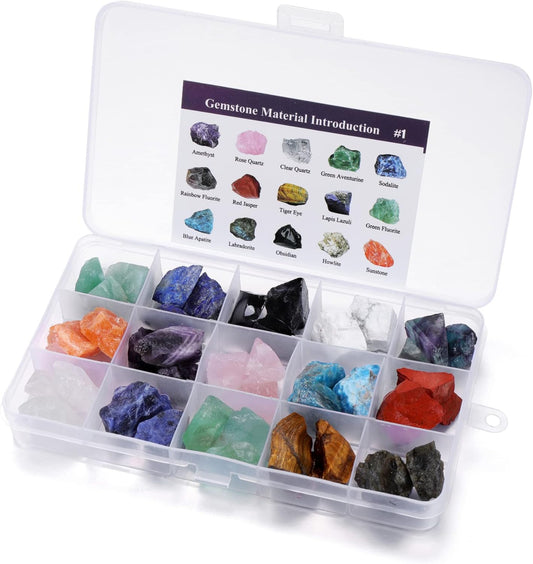 15 Healing Crystals and Stones Set - Raw Chakra Stones Collection with Storage Box