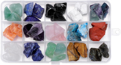 15 Healing Crystals and Stones Set - Raw Chakra Stones Collection with Storage Box