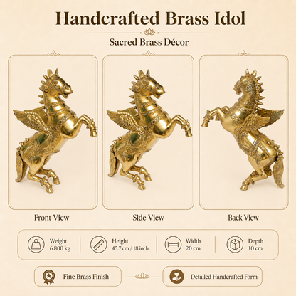Handcrafted Brass Winged Horse Idol