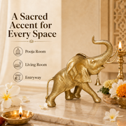 Handcrafted Brass Elephant with Raised Trunk & Hanging Bell