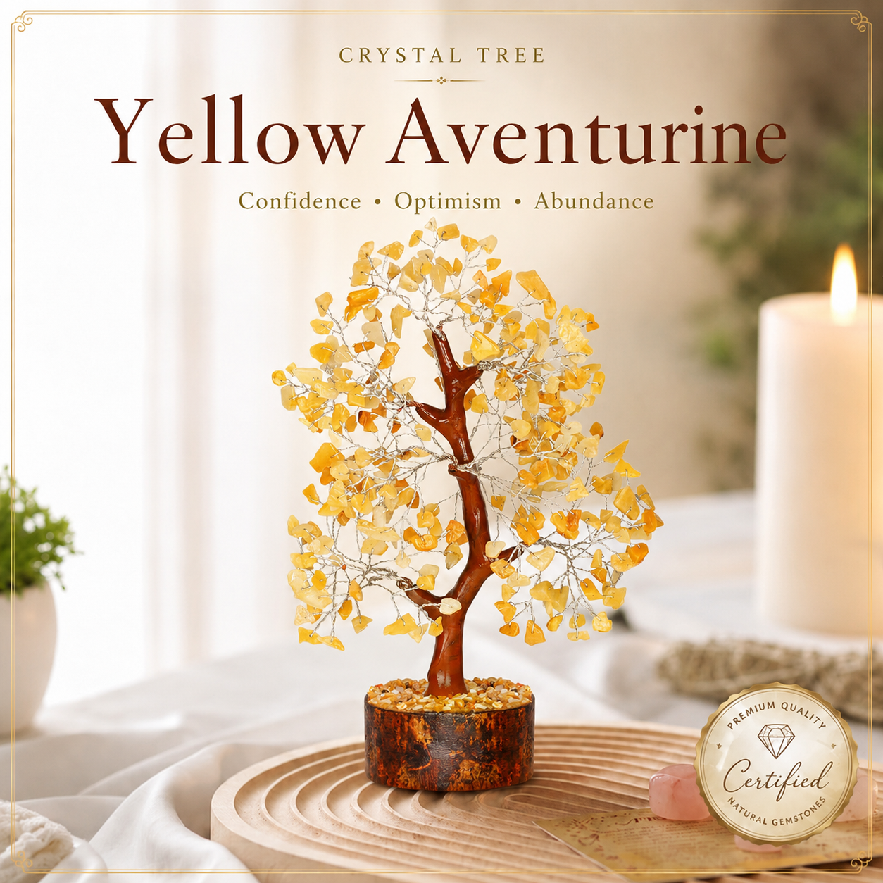Yellow Aventurine Crystal Wooden Tree for Confidence & Abundance