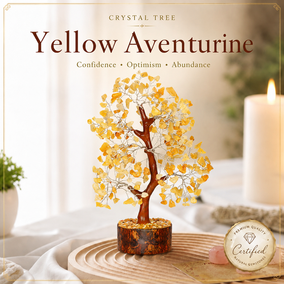 Yellow Aventurine Crystal Wooden Tree for Confidence & Abundance