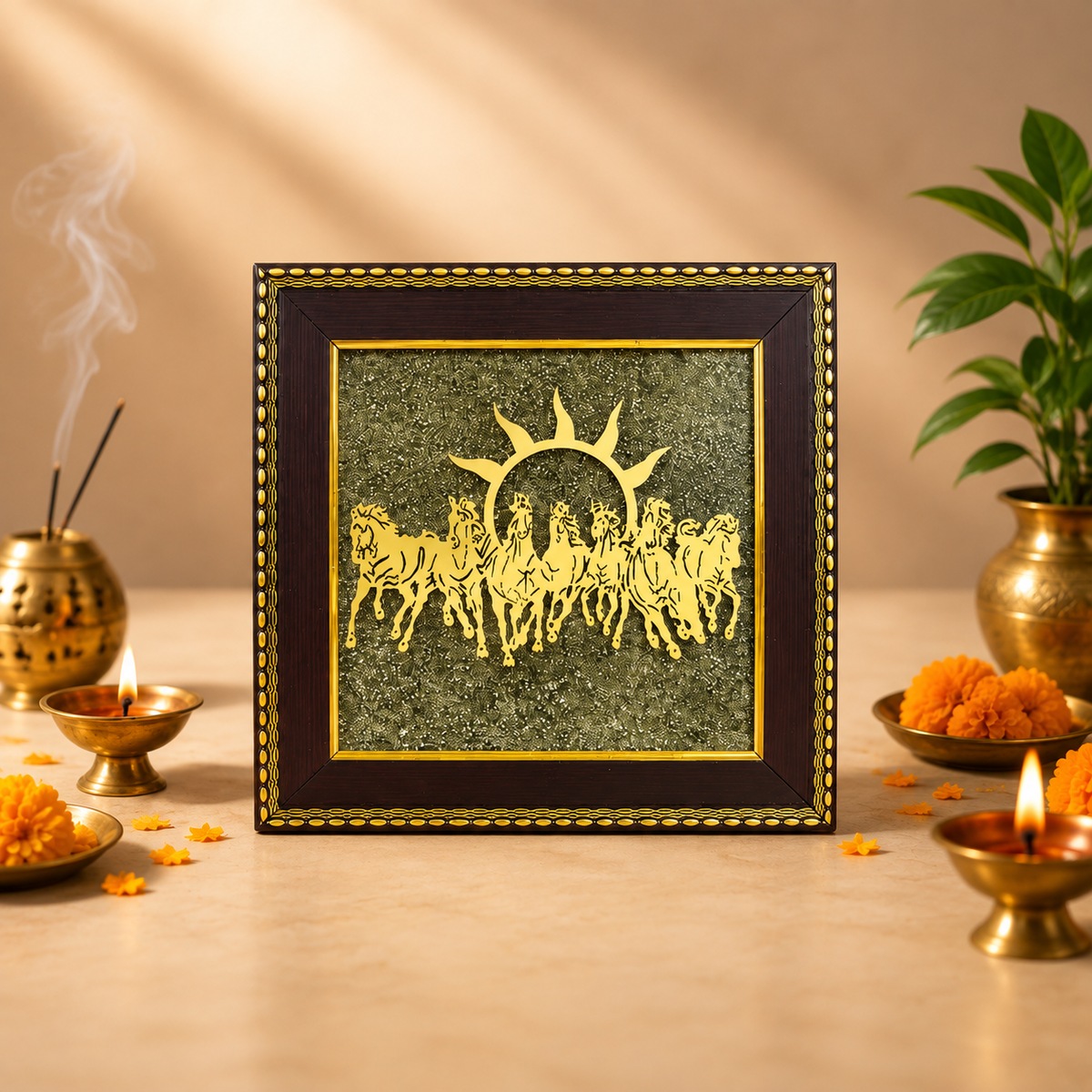 7 Horses on Raw Pyrite Frame