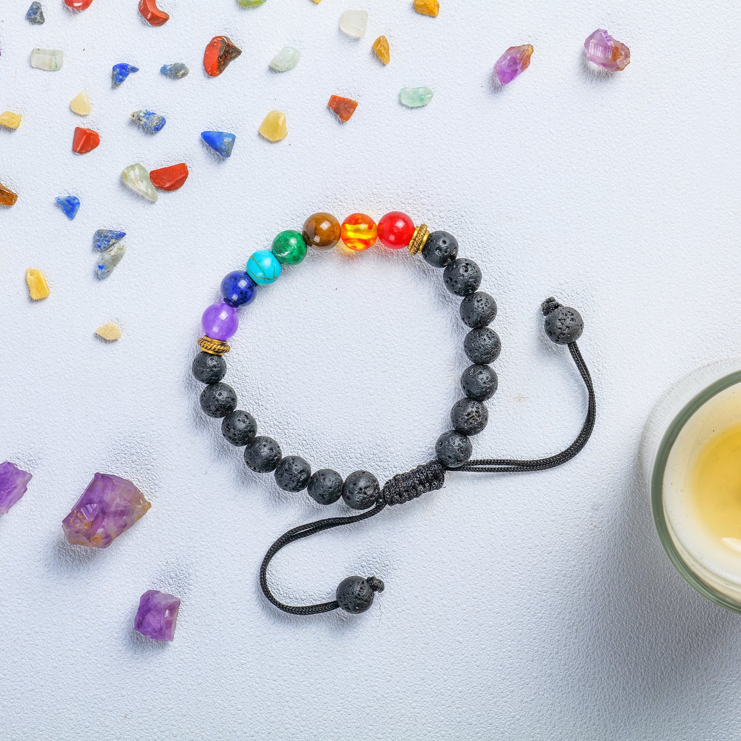 Seven Chakra with Lava Stone Crystal Bracelet (Addiction Aid)