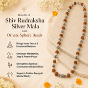 Shiv Rudraksha Silver Mala with Ornate Sphere Beads