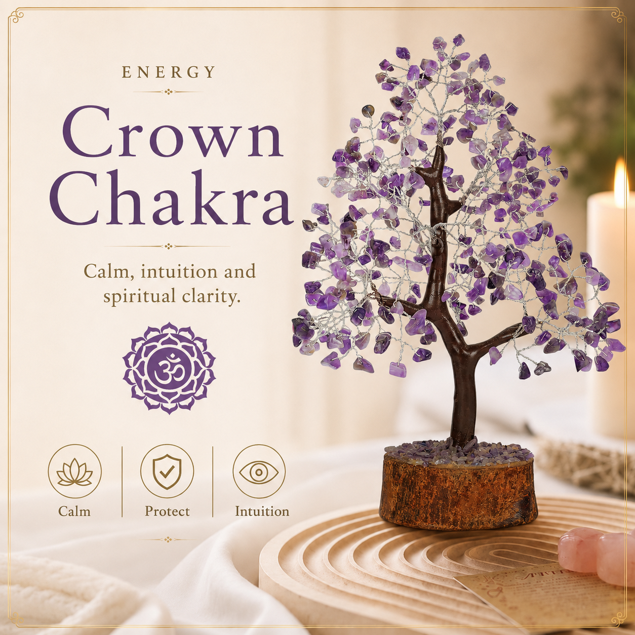 Amethyst Crystal Wooden Tree With Silver Wire