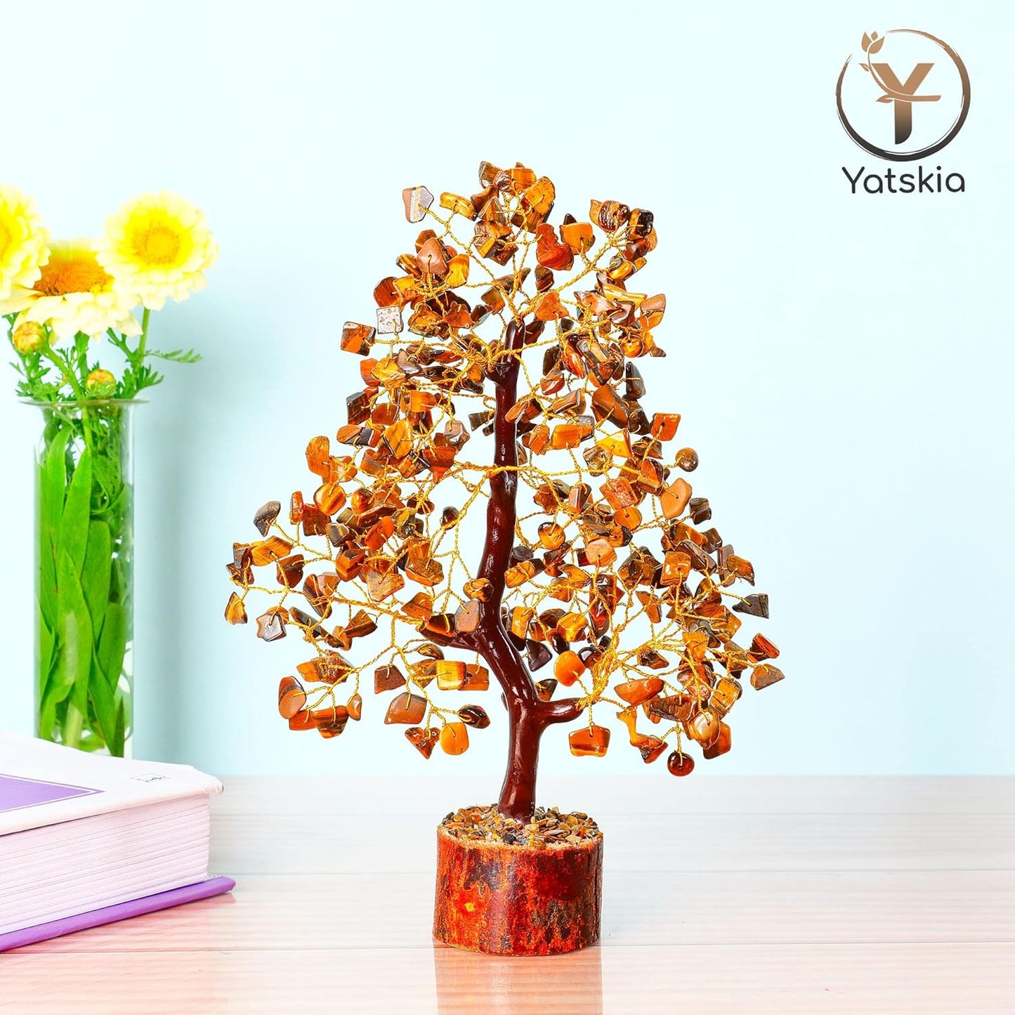 Tiger Eye Crystal Stone Tree for Healing and Balancing Energy