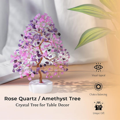 Rose Quartz Amethyst Gemstone Tree Handcrafted Healing Crystal Tree