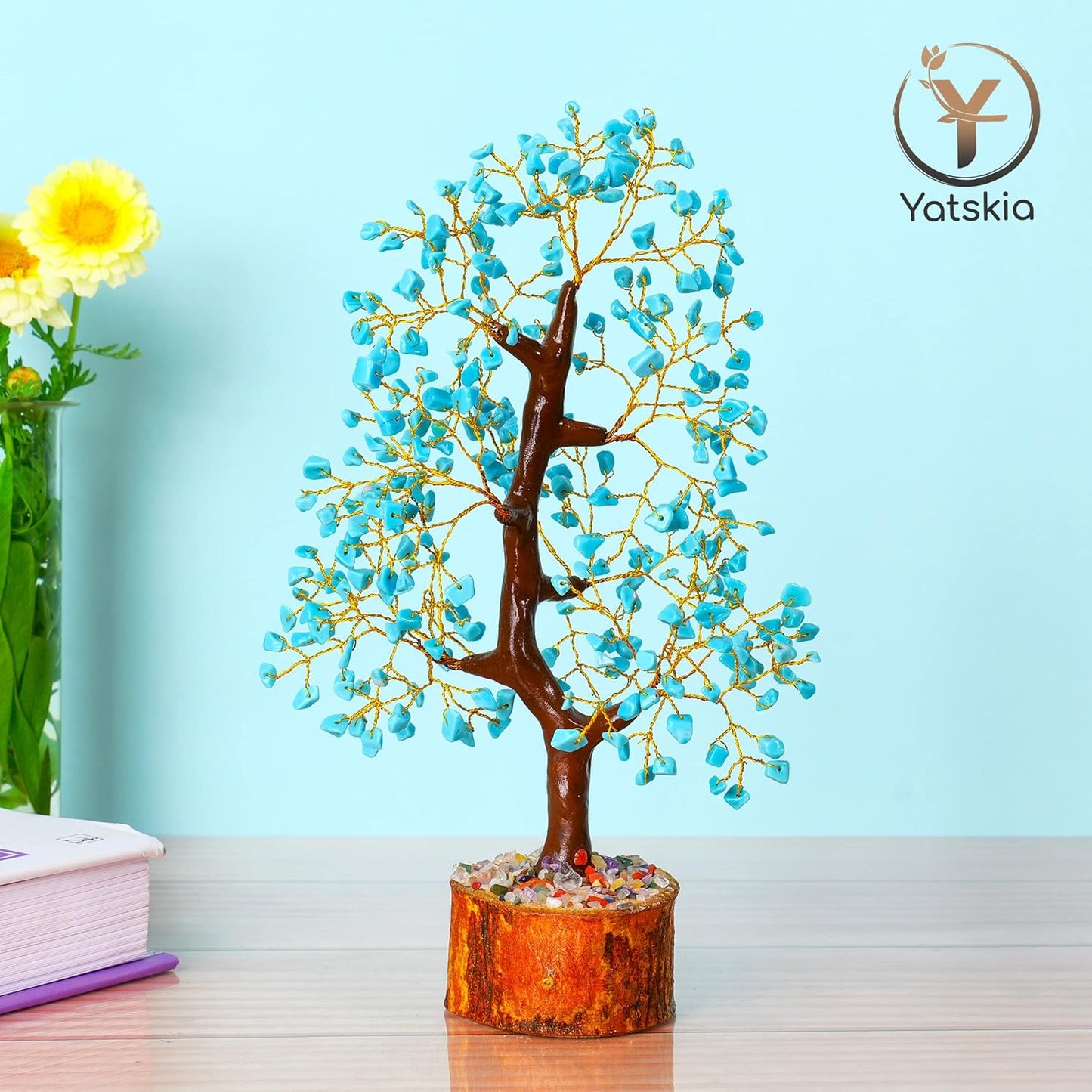 Turquoise Gemstone Crystal Tree Spiritual Gift for Home Decor