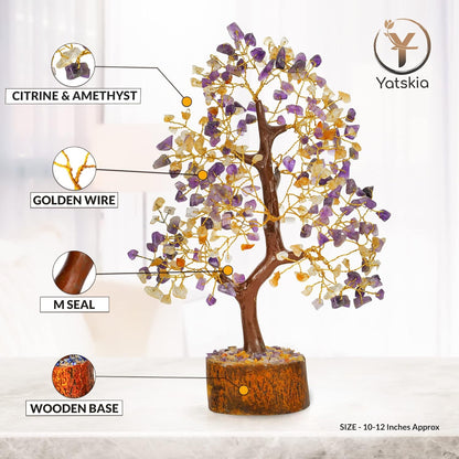 Citrine and Amethyst Tree 10-12" Natural Healing Crystals Home Decor