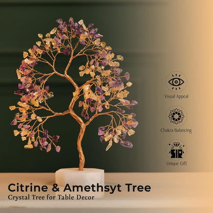 Citrine & Amethyst Gemstone Tree Handcrafted Healing Crystal Tree