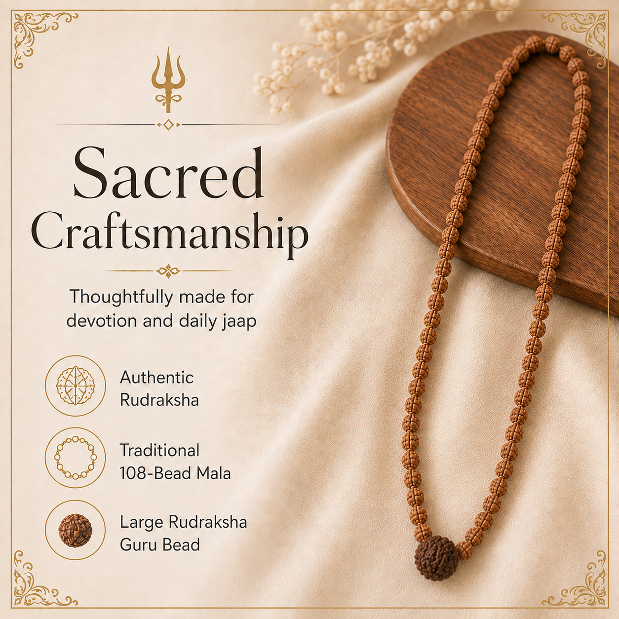 108-Bead Rudraksha Mala with Guru Bead