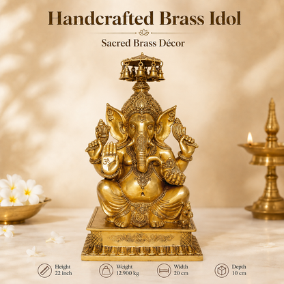Handcrafted Brass Ganesha Idol with Hanging Bells