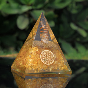 Citrine Orgone Crystal Pyramid For Meditation and Emf Protection