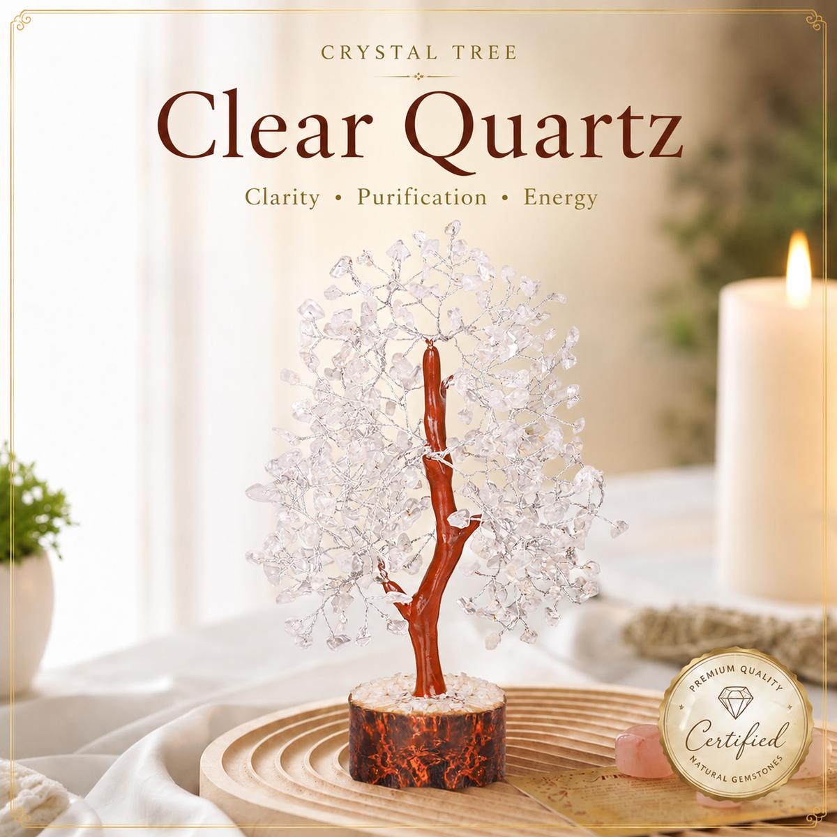 Shop Clear Quartz Crystal Wooden Tree with Silver Wire