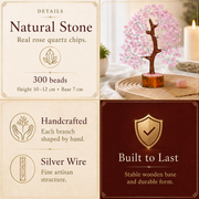 Buy Rose Quartz Crystal Wooden Tree With Silver Wire