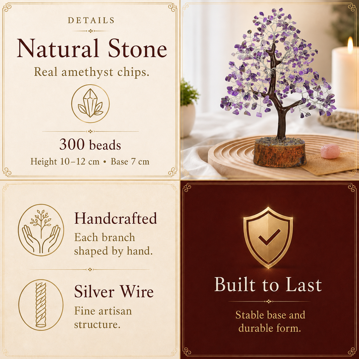 Amethyst Crystal Wooden Tree With Silver Wire