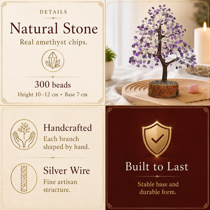 Amethyst Crystal Wooden Tree With Silver Wire